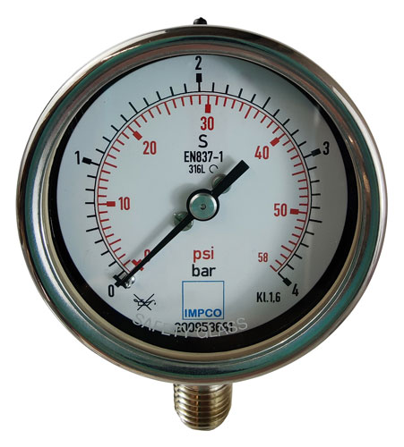 Rohrfeder-Manometer 63mm 0-4 bar 1/4" NPT unten