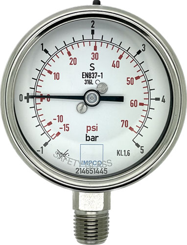 Rohrfeder-Manometer 63mm -1-0-5 bar 1/4" NPT unten