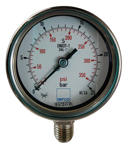 Rohrfeder-Manometer 63mm 0-25 bar 1/4" NPT unten