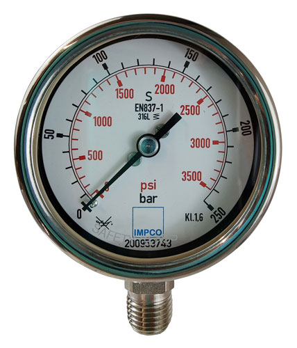 Rohrfeder-Manometer 63mm 0-250 bar 1/4" NPT unten