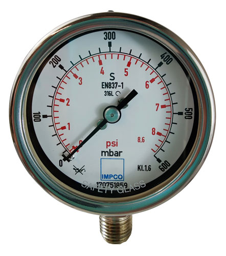 Rohrfeder-Manometer 63mm 0-600 mbar 1/4" NPT unten