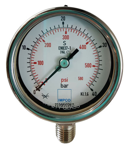 Rohrfeder-Manometer 63mm 0-40 bar 1/4" NPT unten