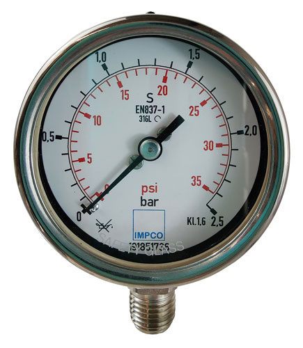 Rohrfeder-Manometer 63mm 0-2,5 bar 1/4" NPT unten