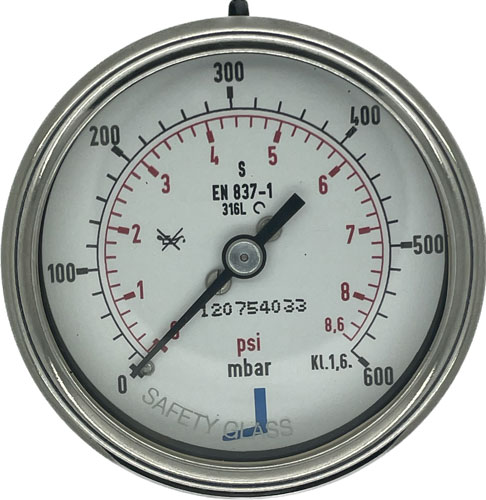 Rohrfeder-Manometer 63mm 0-600 mbar 1/4" NPT rückseitig mittig