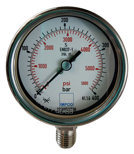 Rohrfeder-Manometer 63mm 0-400 bar 1/4" NPT unten