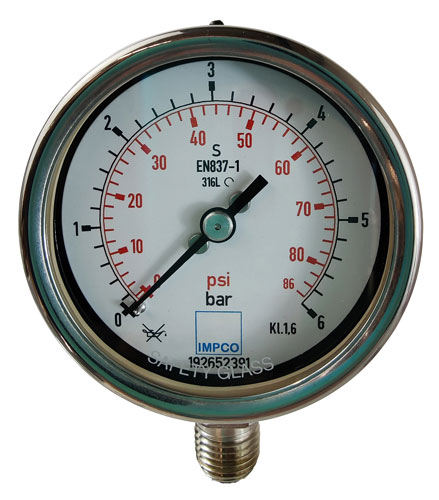 Rohrfeder-Manometer 63mm 0-6 bar 1/4" NPT unten