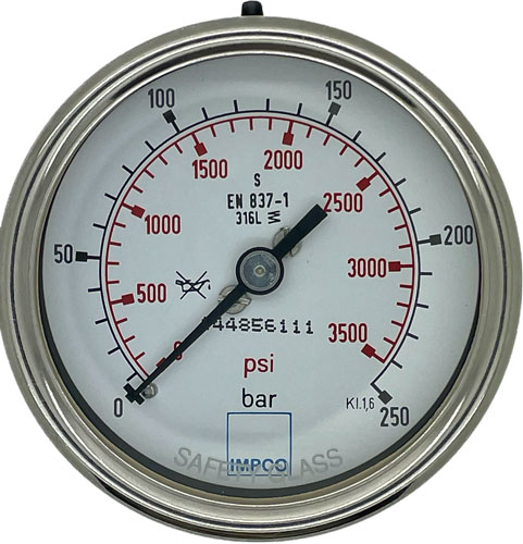 Rohrfeder-Manometer 63mm 0-250 bar 1/4" NPT rückseitig mittig